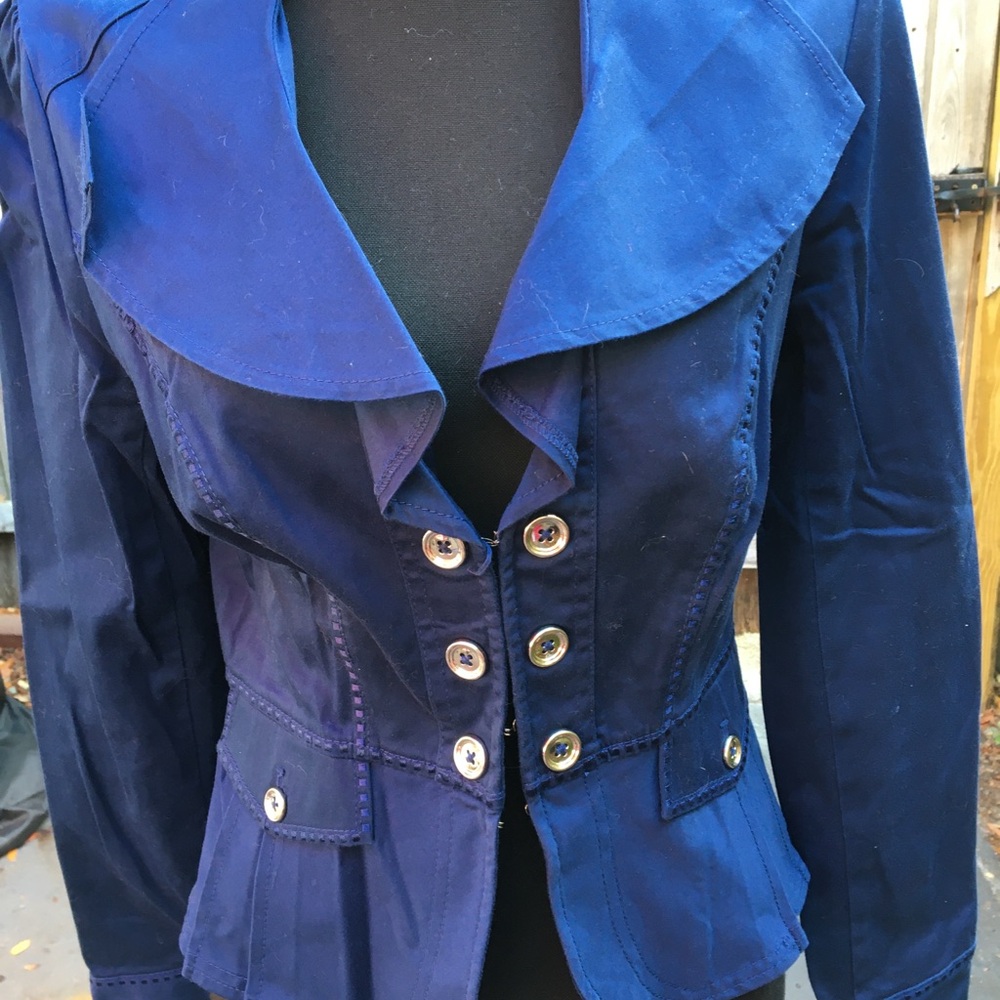 White House Black Market Cotton Navy Blue Jacket Sz 6